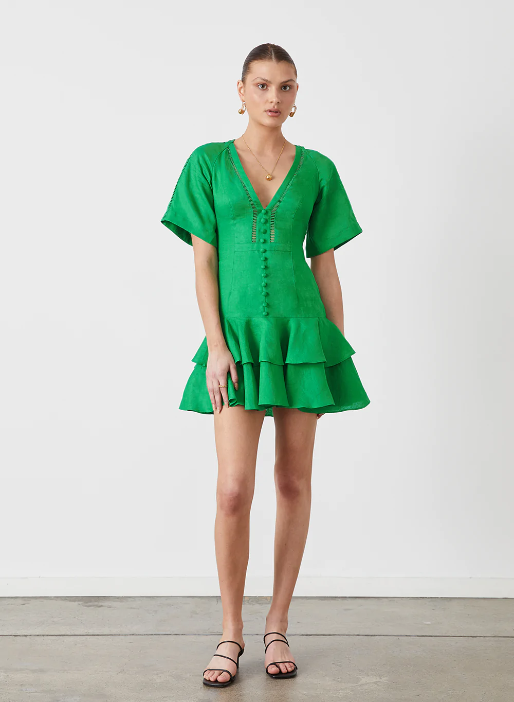Joslin Gwen Linen Mini Dress Emerald Green