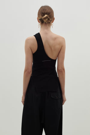 Bassike Open Back One Shoulder Tank Black