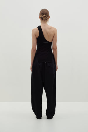 Bassike Open Back One Shoulder Tank Black
