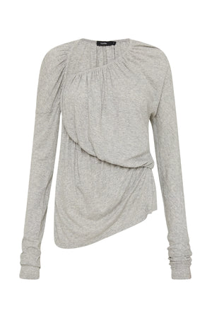 Bassike Superfine Jersey Ruched Top Grey Marle