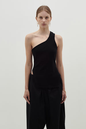 Bassike Open Back One Shoulder Tank Black