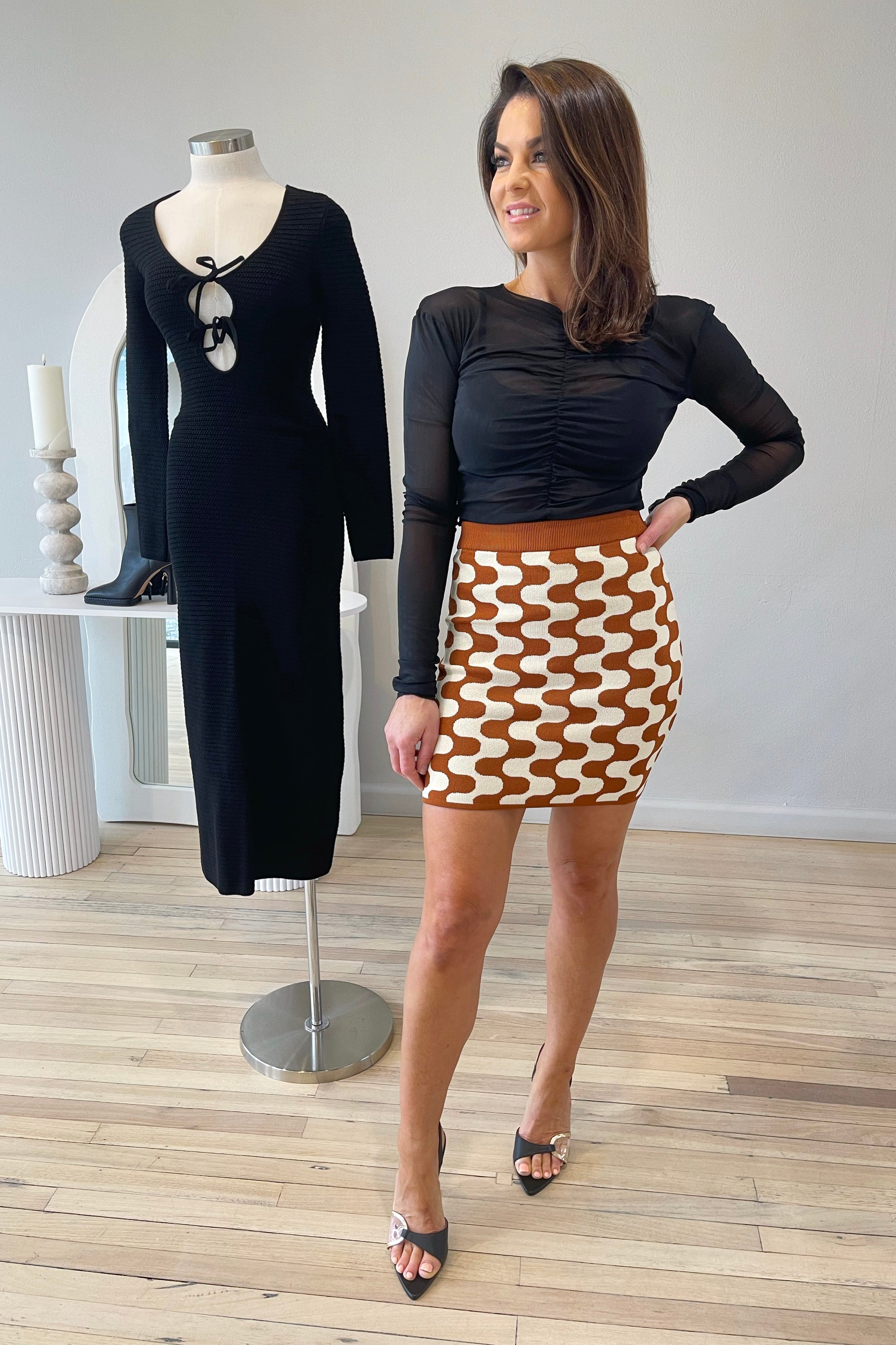 Shona Joy Incanto Mini Skirt | Brick/Cream