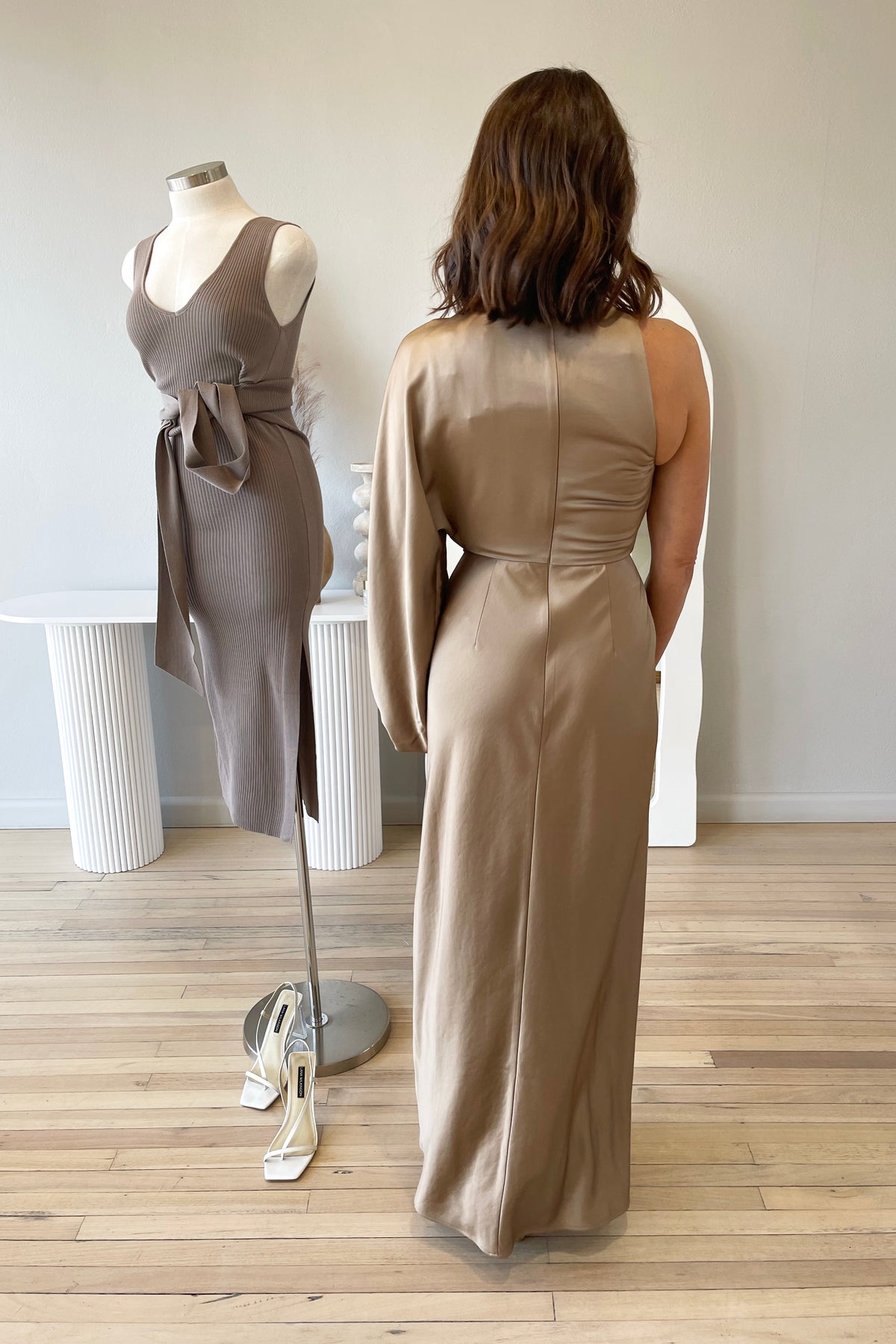 Significant Other Alessia One Shoulder Long Sleeve Dress | Latte