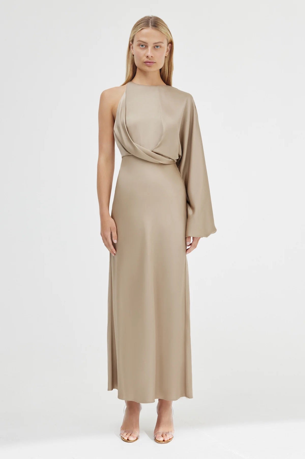 significant other alessia one shoulder dress Significant Other Alessia One Shoulder Dress in Latte