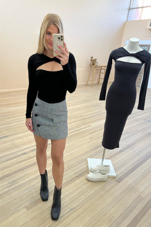 Shona Joy Birilla Asymmetrical Button Mini Skirt | Ash
