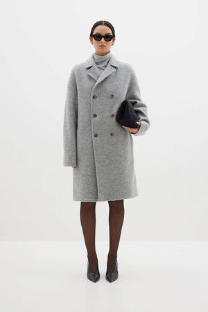 Bassike Woolen Rounded Sleeve Coat | Grey Marle