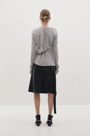 Bassike Superfine Jersey Ruched Top Grey Marle