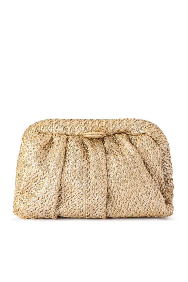 Olga Berg Stevie Pleated Woven Clutch | Gold