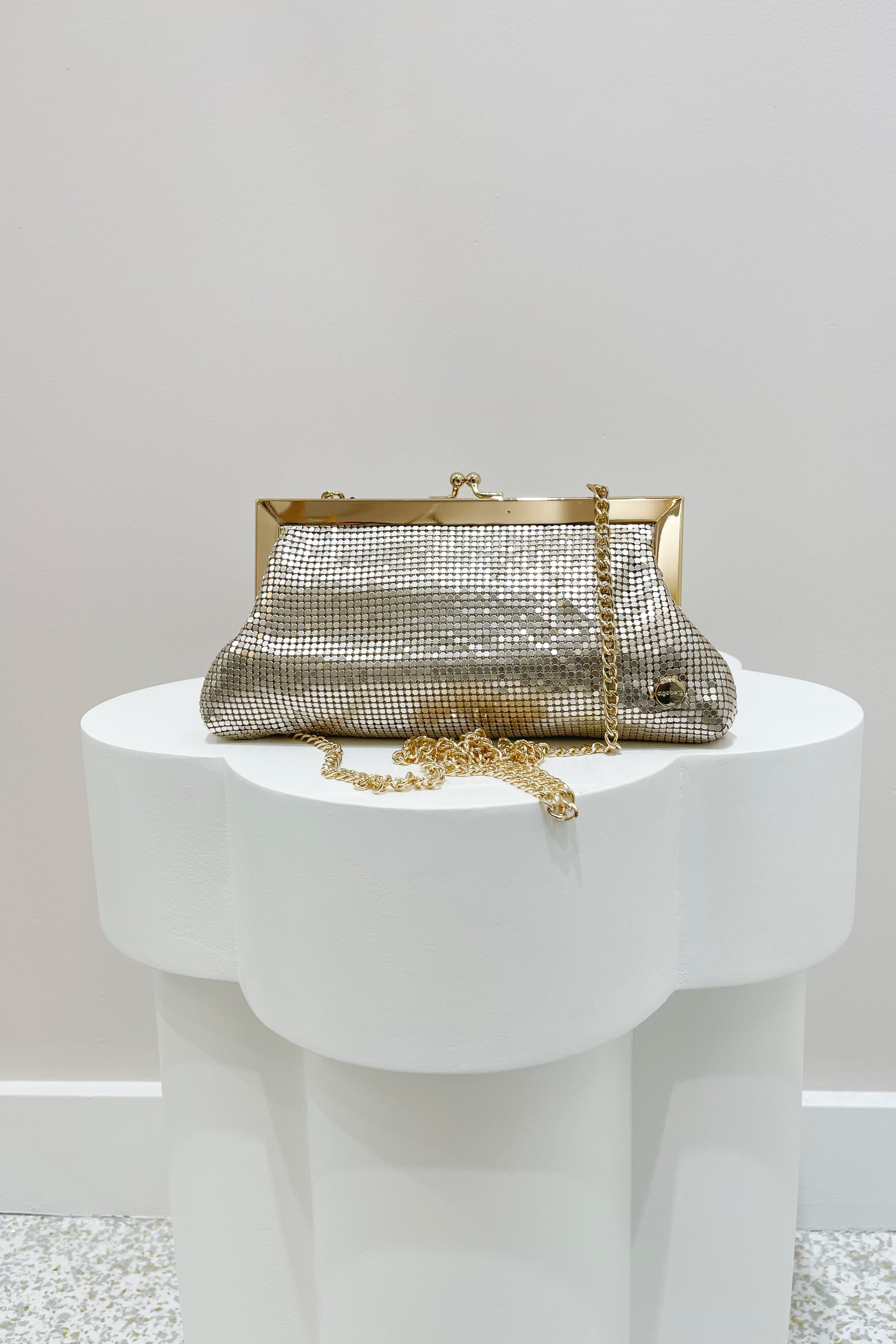 Olga Berg Zara Mesh Frame Clutch | Gold