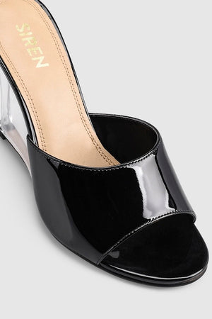 Siren Bear Clear Wedge Heel | Black Patent