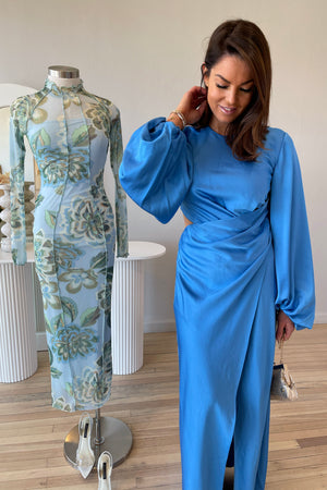 Significant Other Lara Long Sleeve Midi Dress | Azure Blue