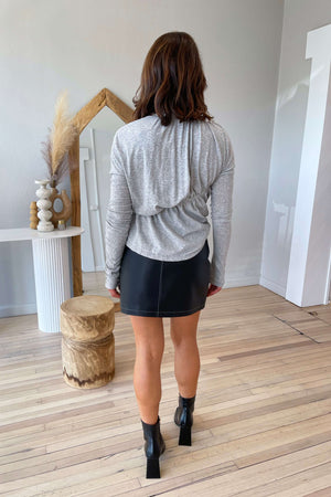 Bassike Superfine Jersey Ruched Top Grey Marle