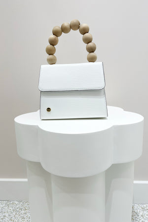 Olga Berg Caylee Wood Bead Handle Bag | White