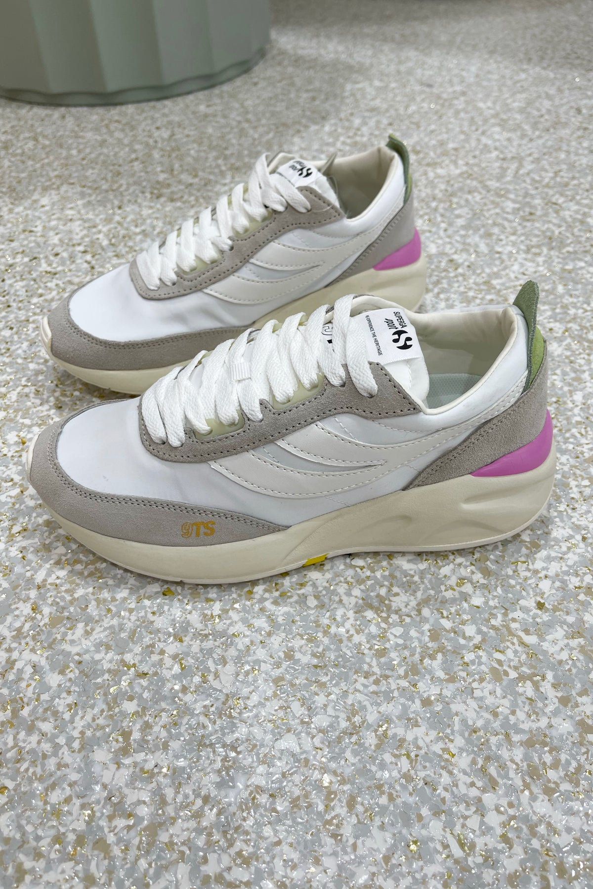 Superga 4089 Training 9TS Slim White Pink Vibrant Yellow - Fifi & Annie