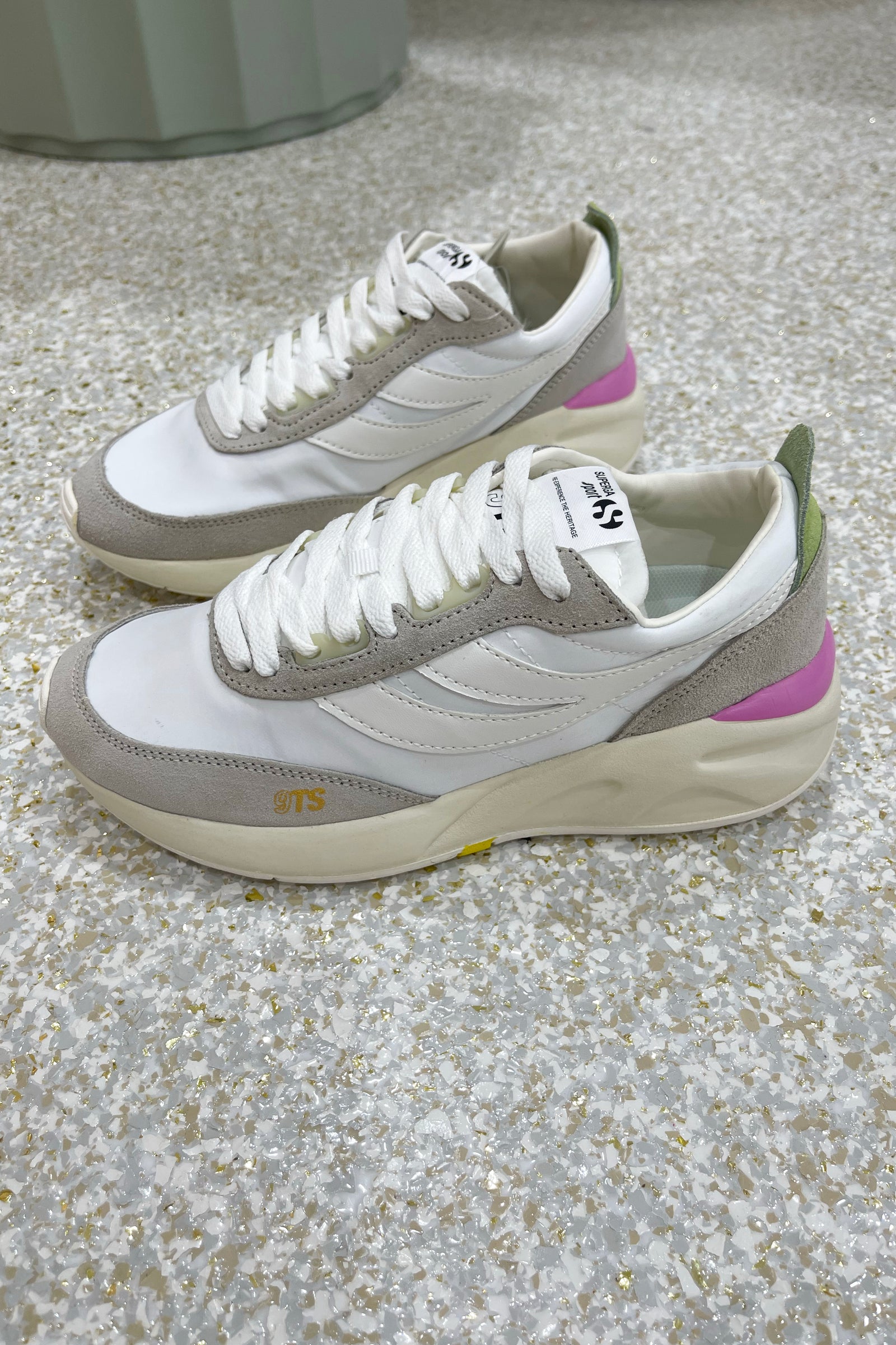 Superga 4089 Training 9TS Slim White Pink Vibrant Yellow