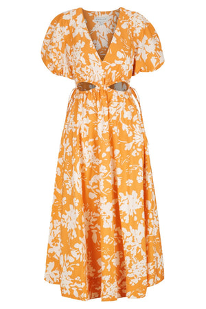 Shona Joy Mirella Drawstring Midi Dress | Orange/Ivory