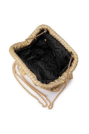 Olga Berg Stevie Pleated Woven Clutch | Gold