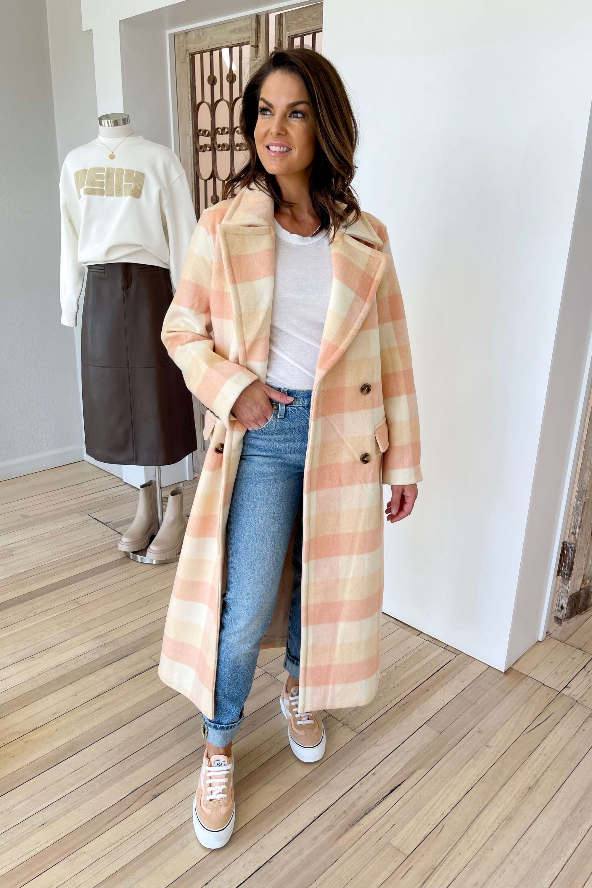 Ena Pelly Lana Wool Coat | Turtle Dove Check