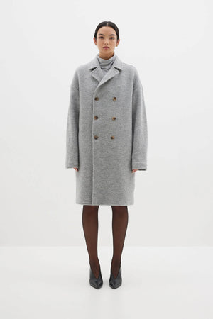 Bassike Woolen Rounded Sleeve Coat | Grey Marle