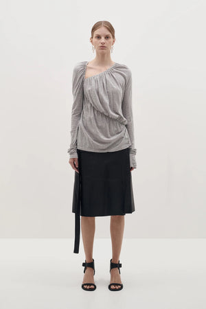 Bassike Superfine Jersey Ruched Top Grey Marle