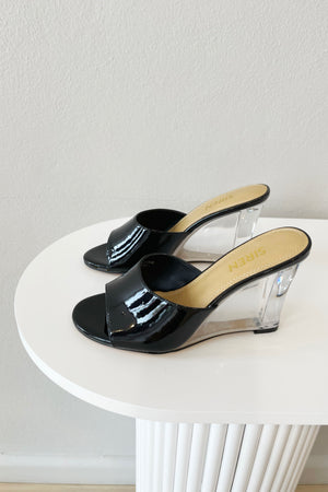 Siren Bear Clear Wedge Heel | Black Patent