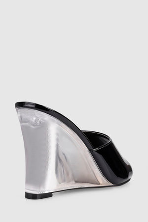 Siren Bear Clear Wedge Heel | Black Patent