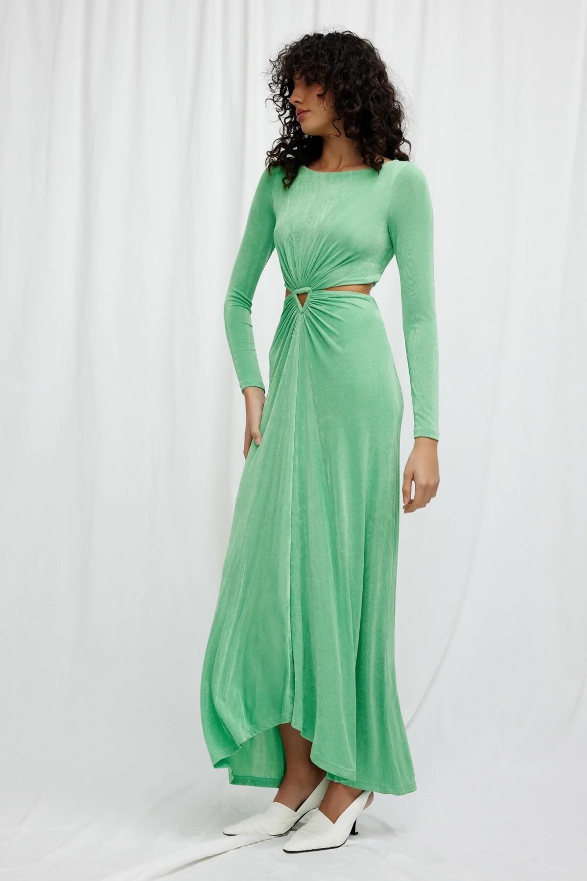 Lace Bodice Maxi Dress With Sleeves - Mint