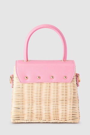 Olga Berg Donna Straw Top Handle Bag | Pink