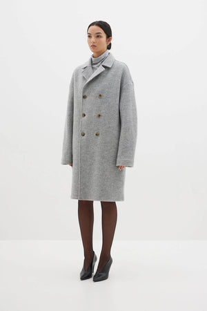 Bassike Woolen Rounded Sleeve Coat | Grey Marle