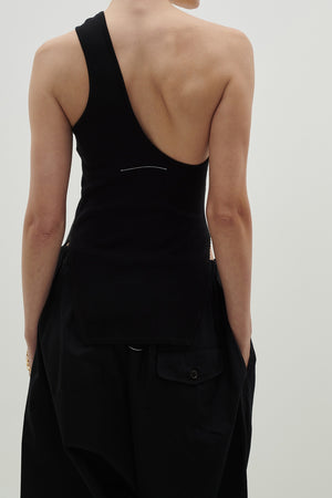 Bassike Open Back One Shoulder Tank Black