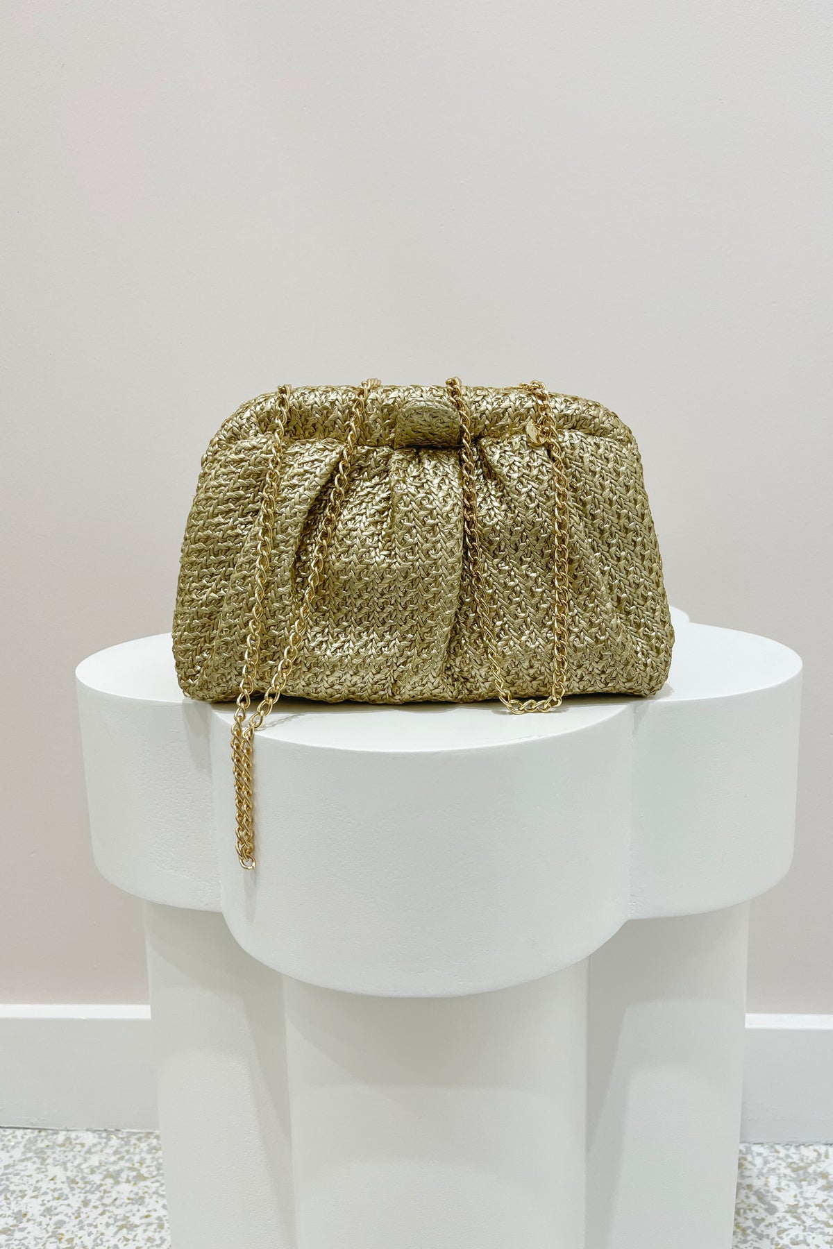Olga Berg Stevie Pleated Woven Clutch | Gold