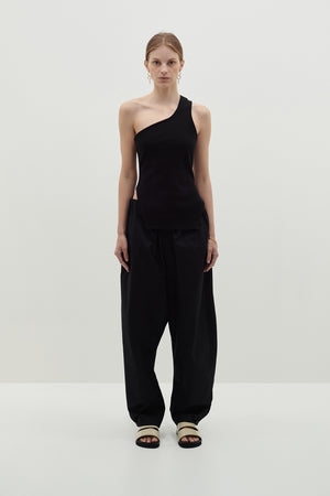 Bassike Open Back One Shoulder Tank Black