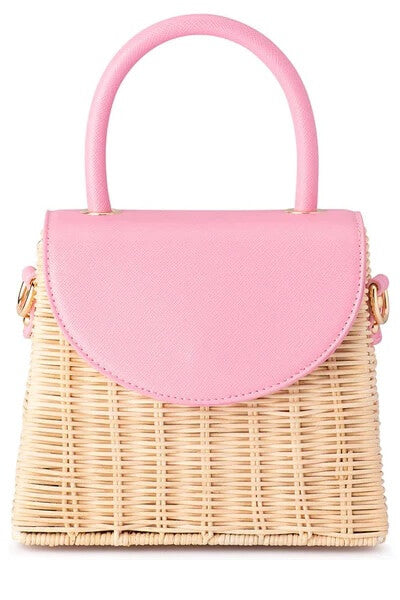 Olga Berg Donna Straw Top Handle Bag | Pink