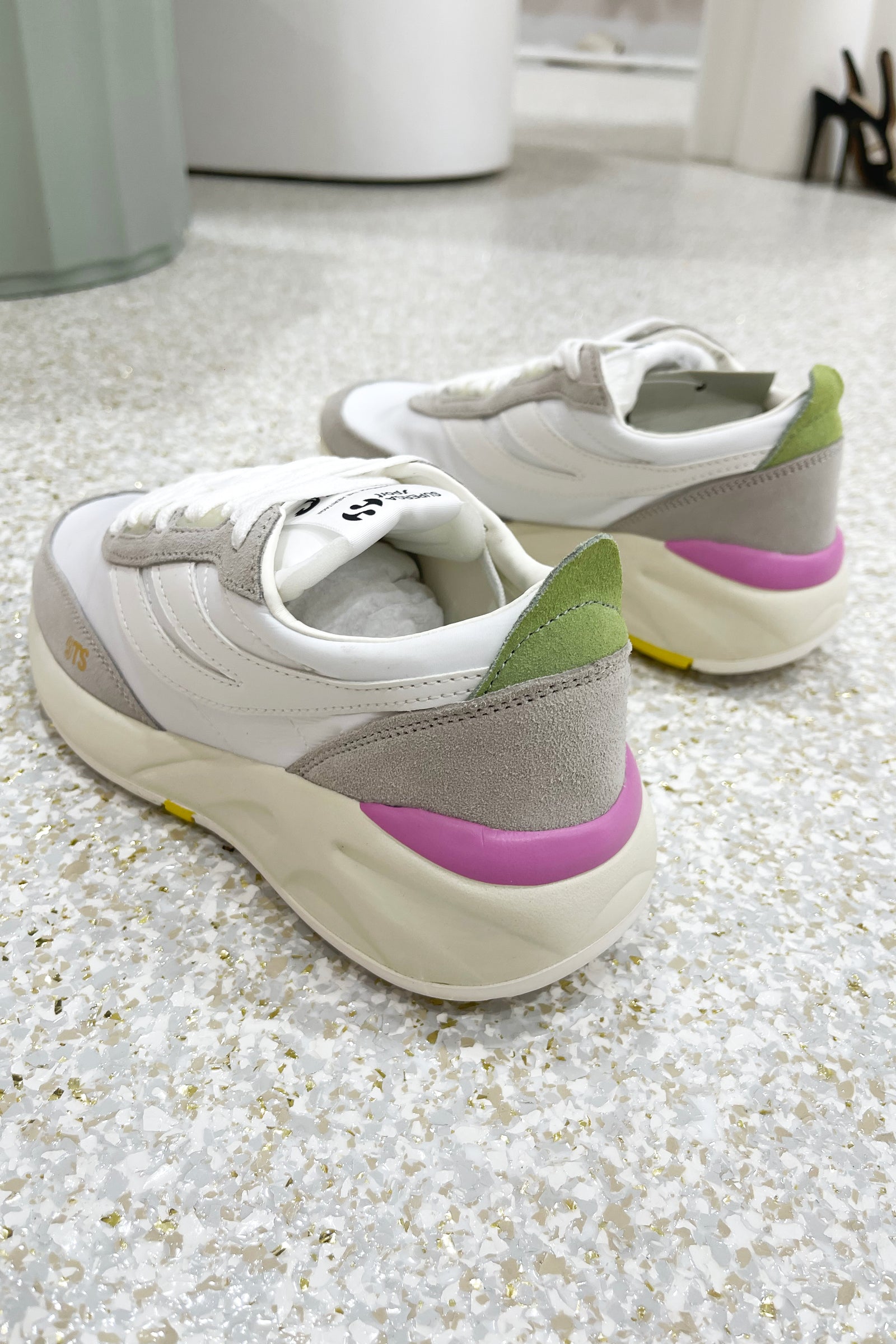 Superga 4089 Training 9TS Slim White Pink Vibrant Yellow