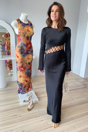 Shona Joy Arienzo Asym Lace Up Maxi Dress | Black