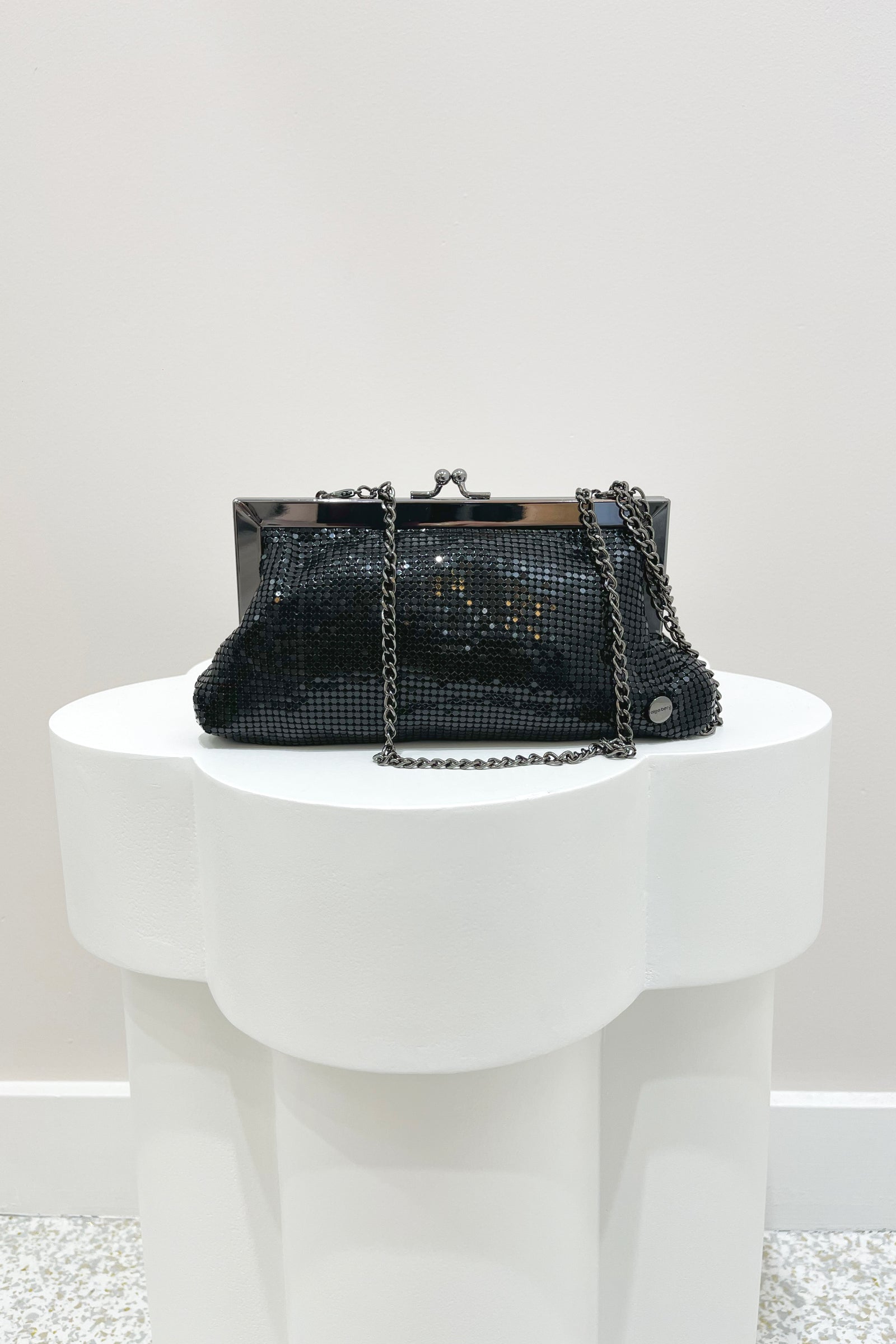Olga Berg Zara Mesh Frame Clutch | Black