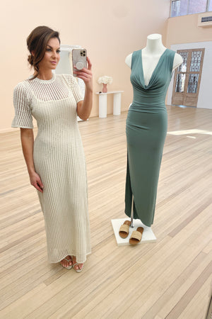 Chosen By Fifi & Annie The Crochet Short Sleeved Maxi Dress | Stone BEST SELLER RESTOCKED
