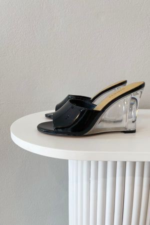 Siren Bear Clear Wedge Heel | Black Patent