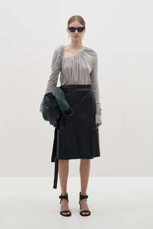 Bassike Superfine Jersey Ruched Top Grey Marle