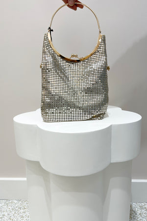 Olga Berg Gigi Mesh Circular Handle Bag | Light Gold