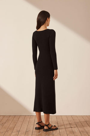 Shona Joy Eve Long Sleeve Keyhole Midi Dress | Black