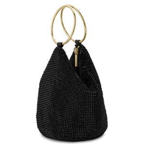 Olga Berg Ellie Crystal Mesh Ring Handle Bag Black