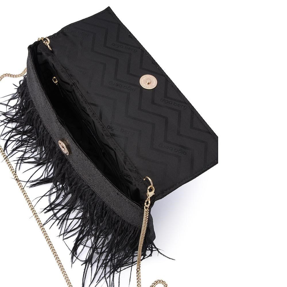 Olga Berg Mia Glitter Feather Trim Clutch Black