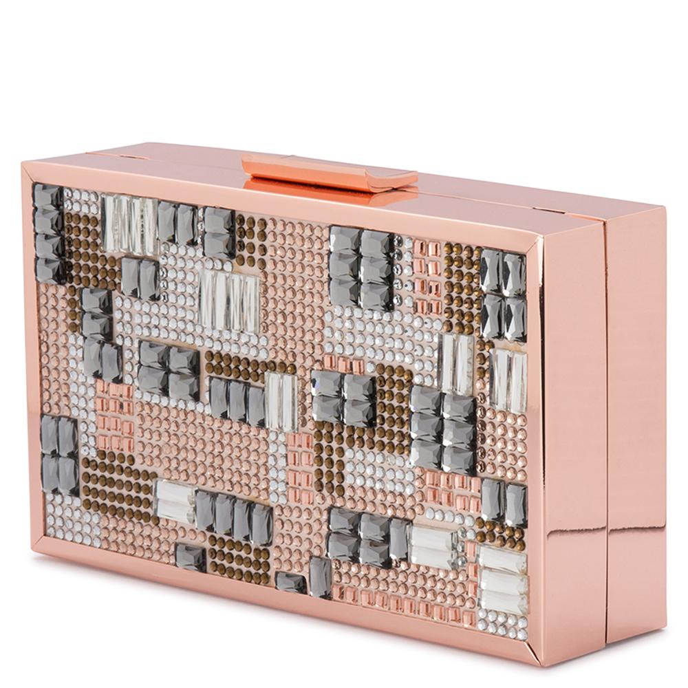 Olga Berg Riva Crystal Hot Fix Box Clutch Rose Gold