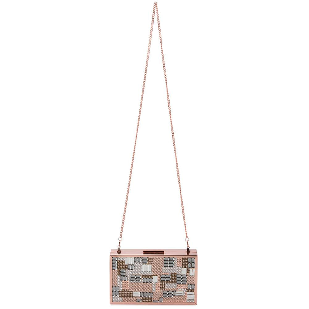 Olga Berg Riva Crystal Hot Fix Box Clutch Rose Gold