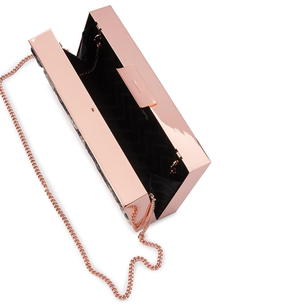 Olga Berg Riva Crystal Hot Fix Box Clutch Rose Gold