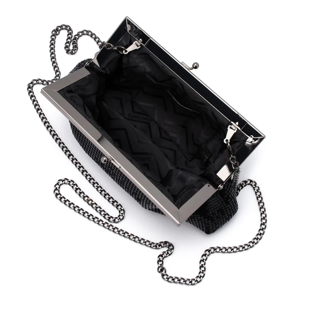 Olga Berg Zara Mesh Frame Clutch | Black