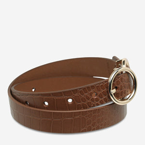 Status Anxiety Mislaid Skinny Belt Tan/Croc